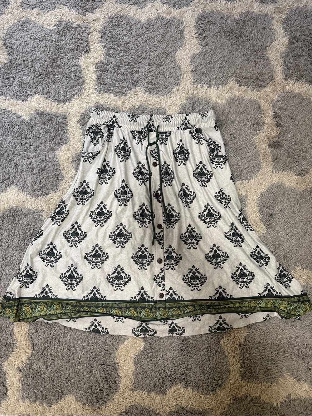 LuLaRoe A-Line Skirt with Green Print and Pockets